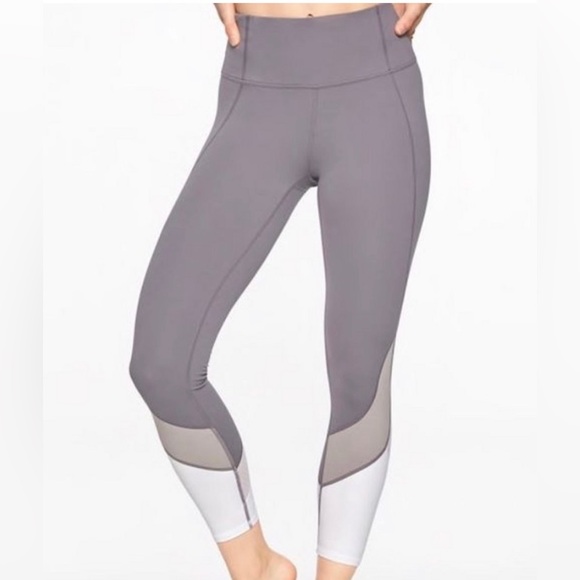 Athleta Colorblock PowerVita Salutation 7/8 Grey White Leggings Size XS - Picture 1 of 5